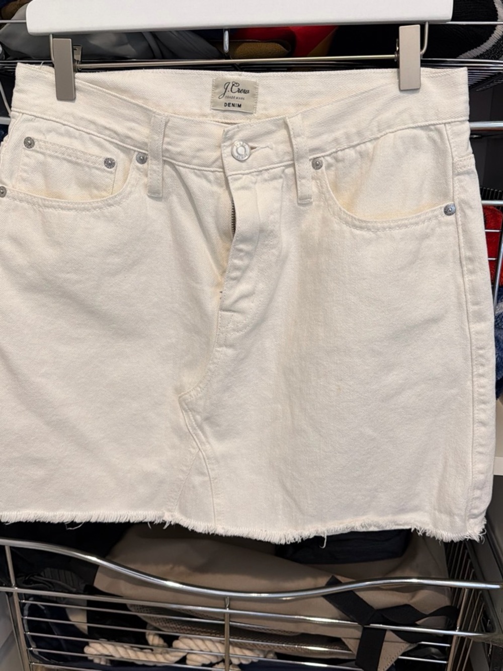 J. Crew Cream Denim Skort with Frayed Hem